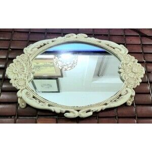 Vintage Boudoir Mirrored Vanity Tray Mirror Victorian Art Nouveau Cast Iron